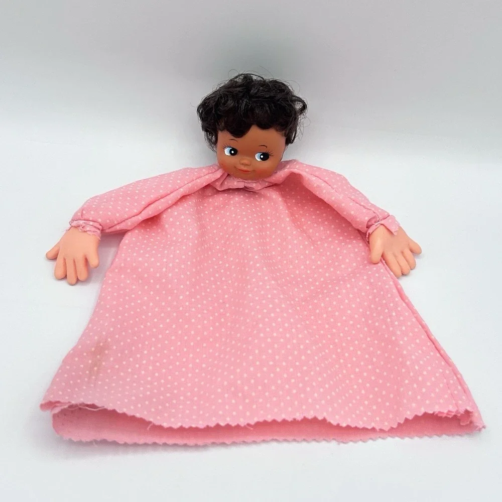 Vintage African American Baby Doll Puppet Pink Dress Handmade Vintage‎